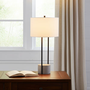 27" Gray and Black Concrete Table Lamp With White Drum Shade