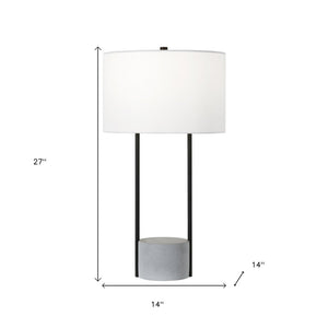 27" Gray and Black Concrete Table Lamp With White Drum Shade