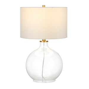 24" Clear Glass Table Lamp With White Drum Shade