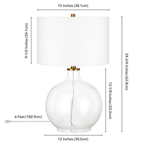 24" Clear Glass Table Lamp With White Drum Shade