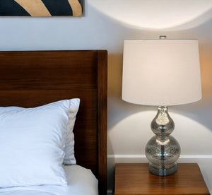 21" Silver Glass Gourd Table Lamp With White Drum Shade