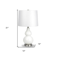 21" White Glass Gourd Table Lamp With White Drum Shade
