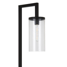 26" Black Metal Arched Table Lamp With Clear Seeded Cylinder Shade
