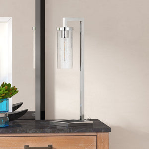 26" Nickel Metal Arched Table Lamp With Clear Seeded Cylinder Shade
