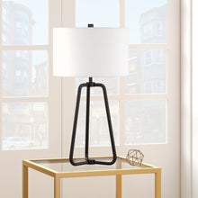 25" Black Metal Table Lamp With White Drum Shade