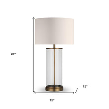 28" Brass Glass Table Lamp With White Drum Shade
