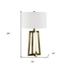 24" Brass Metal Table Lamp With White Drum Shade
