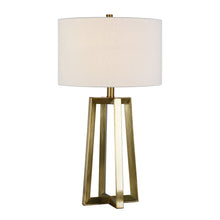 24" Brass Metal Table Lamp With White Drum Shade