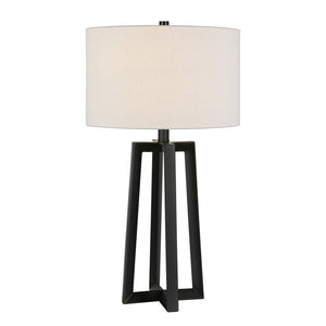 24" Black Metal Table Lamp With White Drum Shade