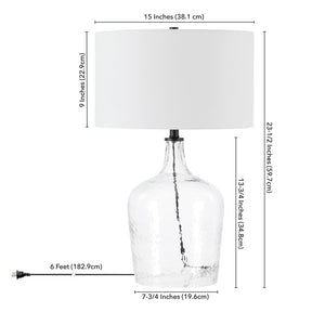 24" Clear Glass Table Lamp With White Drum Shade