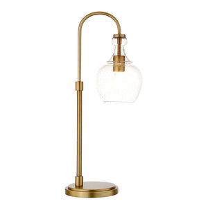 27" Brass Metal Arched Table Lamp With Clear Seeded Glass Dome Shade