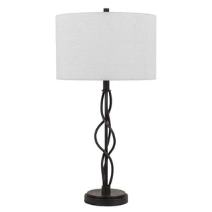 30" Black Metal Candlestick Table Lamp With Off White Drum Shade