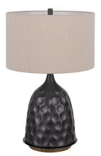 29" Gray Metal Table Lamp With Brown Drum Shade
