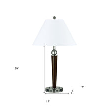 29" Nickel Metal Two Light Geometric USB Table Lamp With White Empire Shade