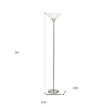 70" Nickel Metal Torchiere Floor Lamp With White Glass Dome Shade