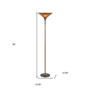 70" Rusted Torchiere Floor Lamp With Rust Frosted Glass Dome Shade