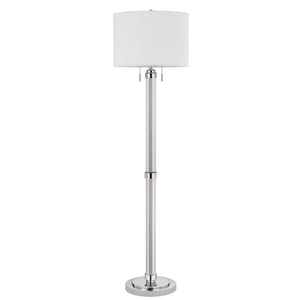 60" Chrome Two Light Traditional Shaped Floor Lamp With White Rectangular Shade