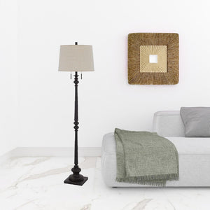 63" Rust Two Light Floor Lamp With Beige Fabric Square Shade