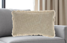 14" X 24" Taupe Cotton Lumbar Throw Pillow with Fringe