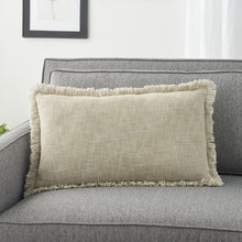 14" X 24" Taupe Cotton Lumbar Throw Pillow with Fringe