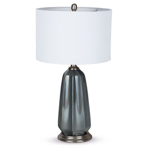 28" Blue Gray Ceramic LED Table Lamp With White Drum Shade