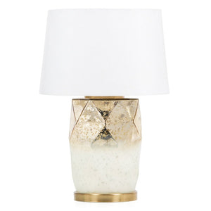 22" White and Gold Mercury Glass Table Lamp With White Cone Shade