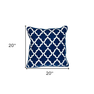 20" Blue and White Geometric Cotton Throw Pillow