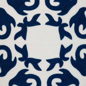 20" Blue and White Geometric Cotton Throw Pillow