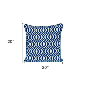 20" X 20" Blue Geometric Cotton Zippered Pillow