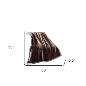 50" X 60" Brown Knitted Polyester Plush Throw Blanket