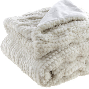 60" X 50" Brown Knitted Acrylic Plush Throw Blanket
