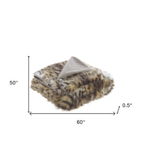 60" X 50" Brown Knitted Acrylic Animal Print Throw Blanket