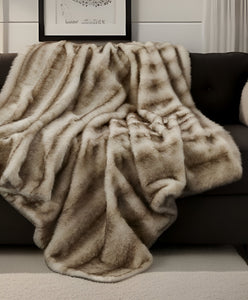 60" X 50" Brown Knitted Acrylic Animal Print Throw Blanket