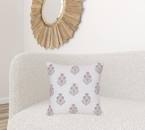 20" X 20" Natural and Ivory Floral Linen Zippered Pillow With Embroidery
