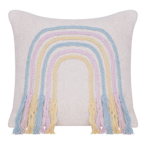 20" X 20" Blue and Off White Braided Cotton Zippered Pillow With Fringe