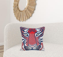 20" Blue and Red Cheetah Throw Pillow with Embroidery