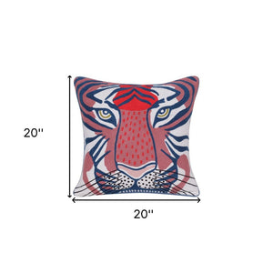20" Blue and Red Cheetah Throw Pillow with Embroidery