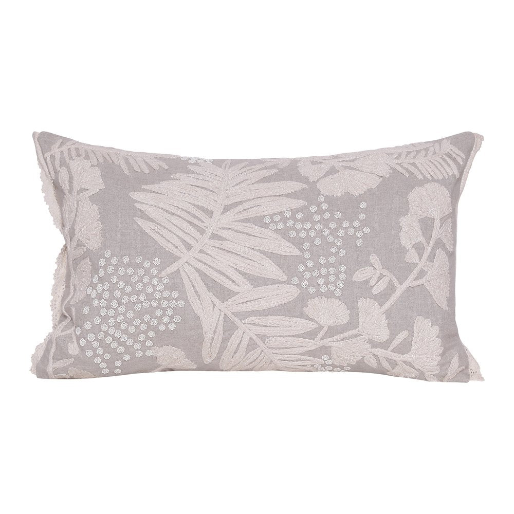 Natural and Ivory Throw Pillow with Embroidery