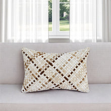 16" X 24" Brown and Ivory Check Faux Leather Zippered Pillow
