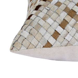 16" X 24" Brown and Ivory Check Faux Leather Zippered Pillow