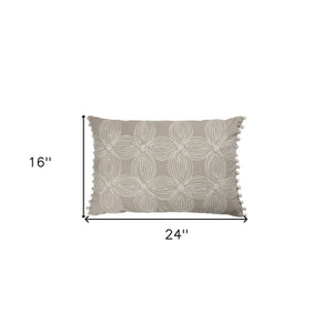 Beige and Ivory Throw Pillow with Embroidery