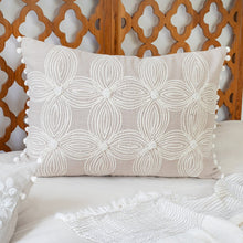 Beige and Ivory Throw Pillow with Embroidery