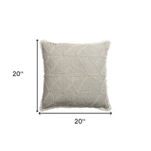 20" Beige and Ivory Throw Pillow with Embroidery and Fringe
