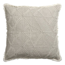 20" Beige and Ivory Throw Pillow with Embroidery and Fringe