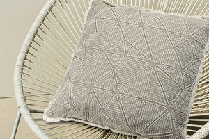 20" Beige and Ivory Throw Pillow with Embroidery and Fringe
