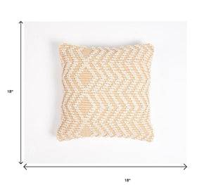 18" X 18" Beige and Ivory Zigzag Cotton Pillow Cover With Texture