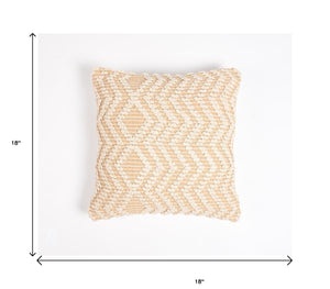 18" X 18" Beige and Ivory Zigzag Cotton Pillow Cover With Texture