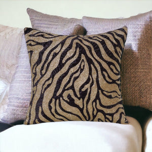 20" X 20" Gold Safari Animals Abstract Polyester Zippered Pillow With Beads