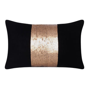 16" X 24" Black Striped Polyester Zippered Pillow With Beads