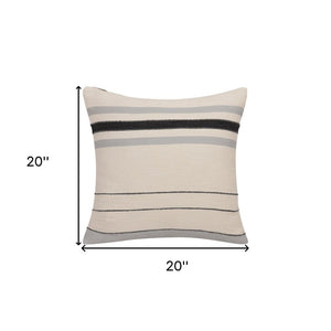 20" Brown And Ivory Striped Cotton Throw Pillow